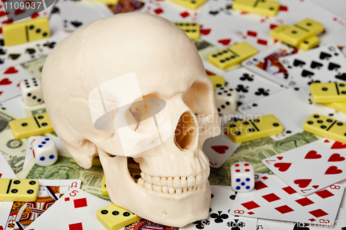 Image of Skull on playing cards and money