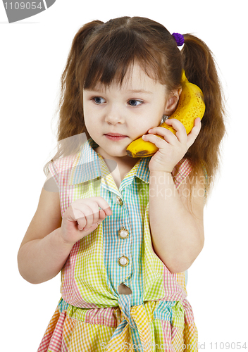 Image of Girl tries to speak by means of banana