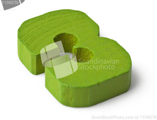 Image of Wooden green figure three, on white