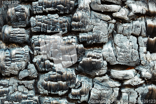 Image of Charred wooden wall after fire