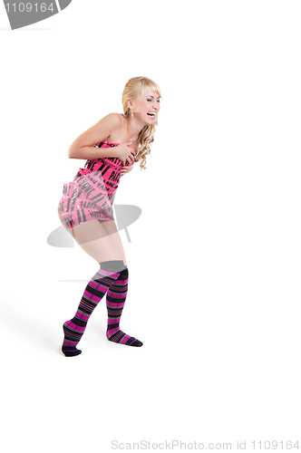 Image of Girls in pink tape dress