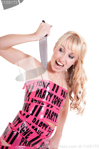 Image of Girl in pink tape dress