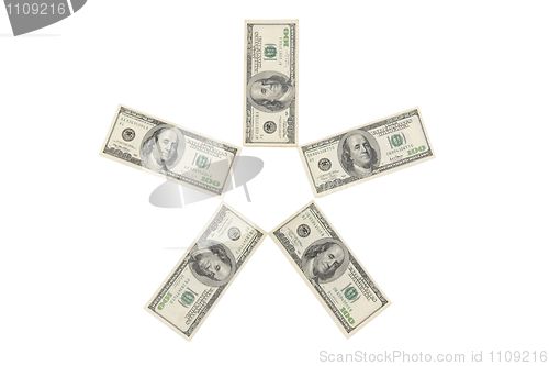 Image of Five-pointed star made of one hundred dollar bills isolated