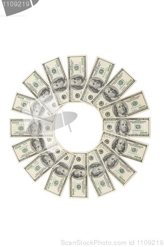 Image of Flower made of one hundred dollar bills isolated