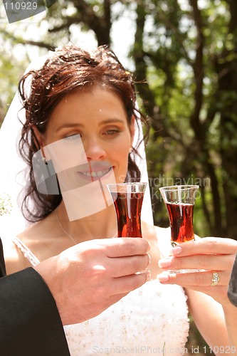 Image of Glasses of wine with bride