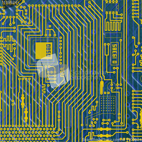 Image of Circuit board electronic golden - blue background