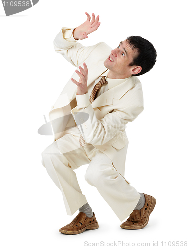 Image of Frightened young man on white background