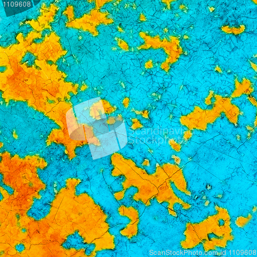 Image of Blue wall with yellow stains