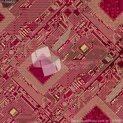 Image of Printed red industrial circuit board pattern