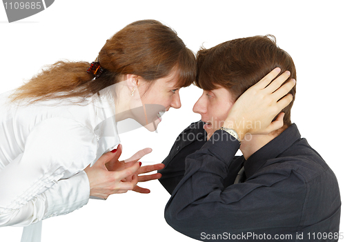 Image of Woman emotionally proves correctness of dispute