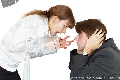 Image of Young woman shouting at a man