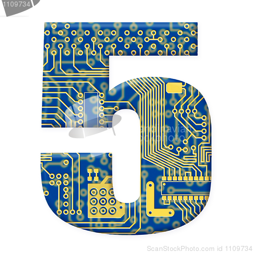 Image of Digit from electronic circuit board alphabet on white background