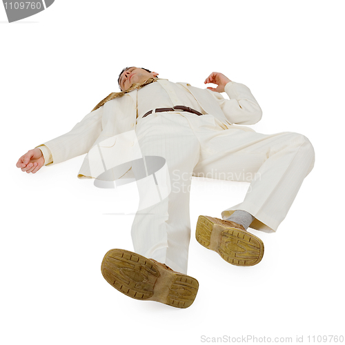 Image of Defeated Businessman lying on white