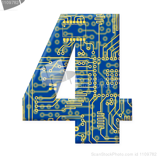 Image of Digit from electronic circuit board alphabet on white background