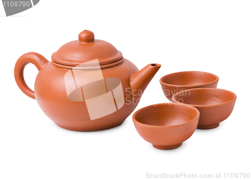 Image of Ceramic ancient oriental teapot and cups