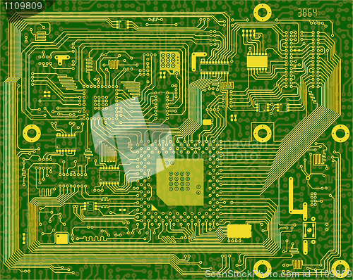 Image of Tech industrial electronic circuit green background