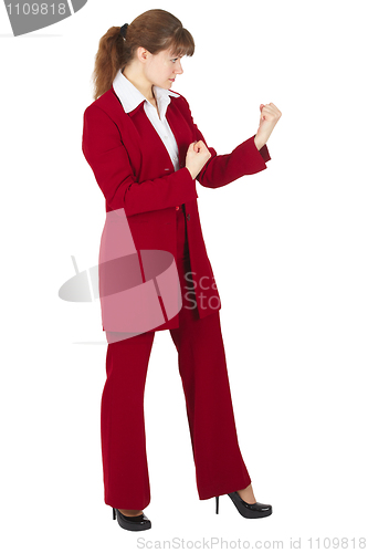 Image of Young woman standing in a combat stance