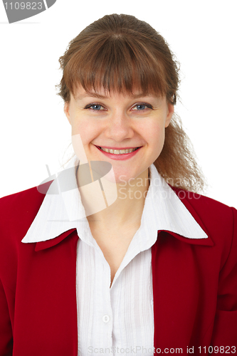Image of Portrait of smiling business woman isolated on white