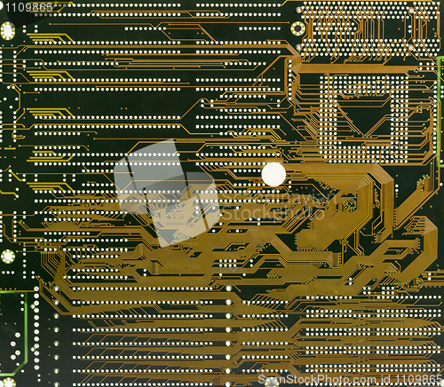 Image of Circuit board electronic darck green background