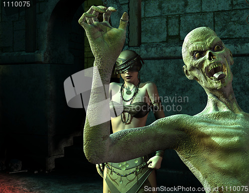 Image of The blind woman and zombie in the Dungeon