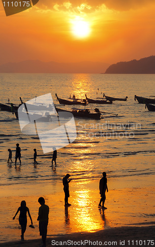 Image of Long tailed boat at sunset in Thailand