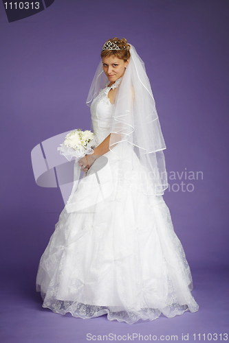 Image of Young beautiful bride in white dress