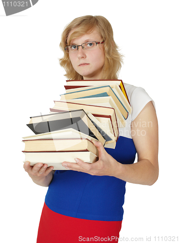 Image of Student holds a textbooks isolated on white
