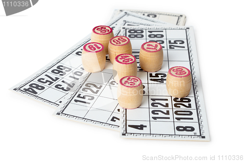 Image of Kegs for bingo on cards, isolated on white