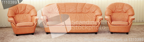 Image of Leather armchairs and sofa - furniture