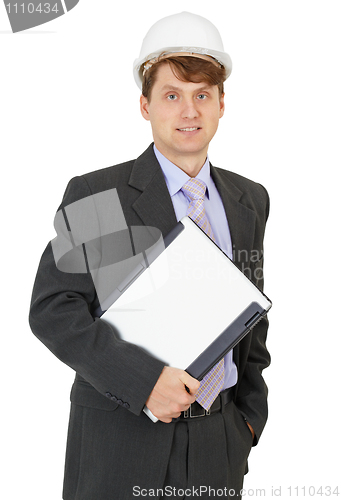 Image of Smiley builder with laptop in hand