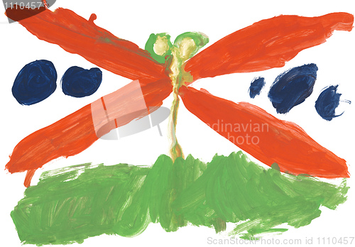 Image of Children's colored drawing - dragonfly