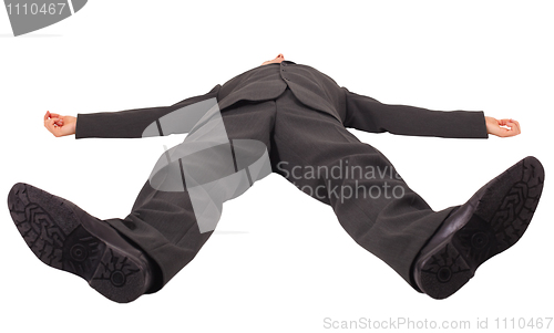 Image of Man lies legs forward isolated on white