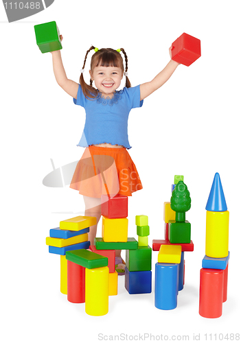 Image of Joyful child - builder isolated on white background