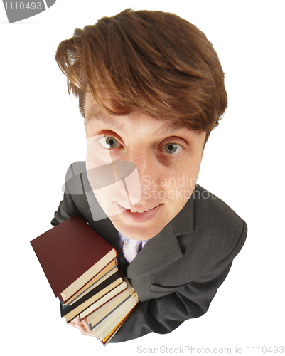 Image of Funny guy with pile of books