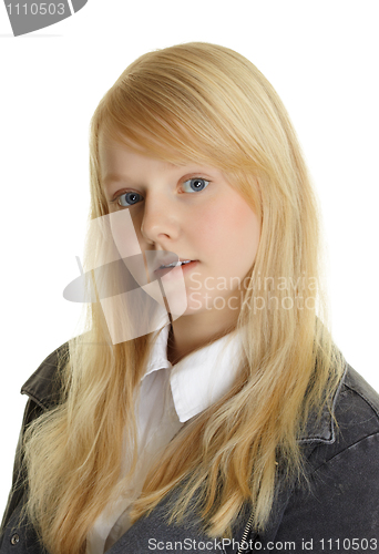 Image of Portrait of beautiful young girl - blonde on white