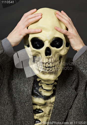 Image of Amusing scared person in mask - skull