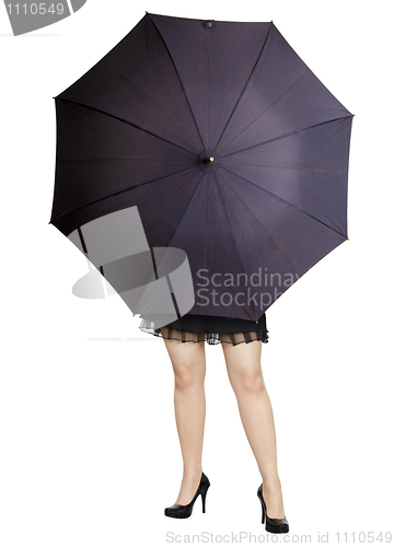 Image of Beautiful girl hiding behind a umbrella