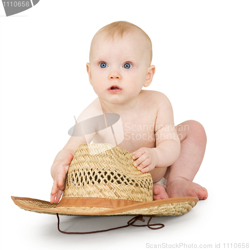 Image of Infant with straw cowboy hat