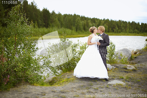 Image of Bride and groom on nature