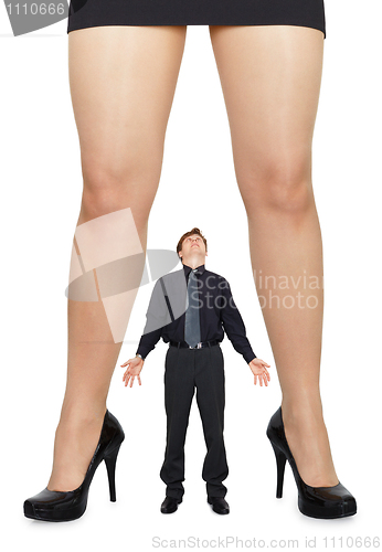 Image of Female legs and amazed man