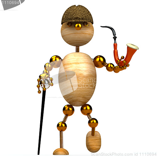 Image of 3d wood man as a detective