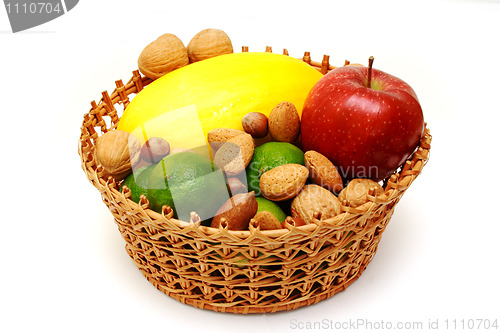 Image of Basket with fruits and nuts