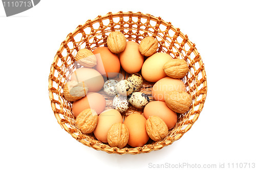 Image of Eggs and quail egg in the basket