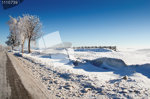 Image of Winter road on a sunny frosty day
