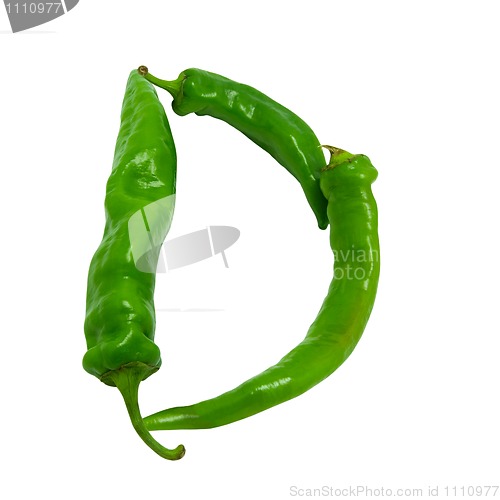 Image of Letter D composed of green peppers