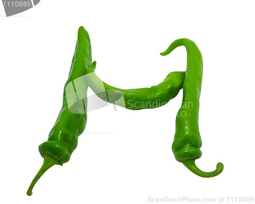 Image of Letter H composed of green peppers