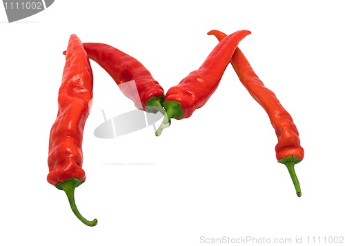 Image of Letter M composed of chili peppers
