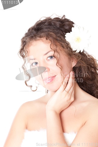 Image of pretty woman with flower