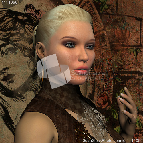 Image of Portrait of young blonde woman with pony tail