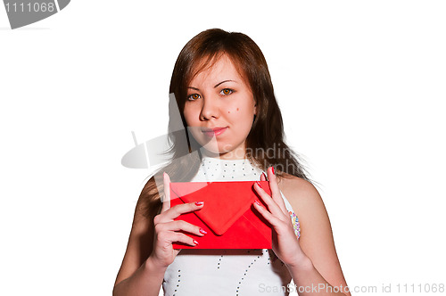 Image of Pretty young business woman with envelope